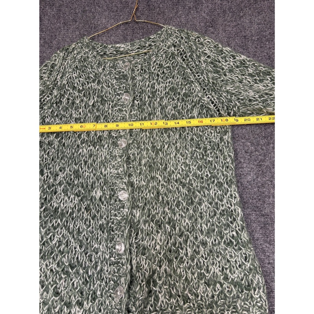 Handmade Cardigan Sweater Women Medium Green Wool Blend Chunky Marled Knit - Picture 5 of 8